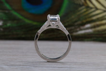 Load image into Gallery viewer, One carat Emerald cut Moissanite Diamond with Natural Diamonds set Ring