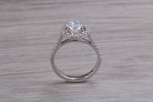 Load image into Gallery viewer, Stunning One carat Moissanite Diamond Halo set with Natural Diamonds Ring in Platinum
