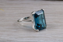 Load image into Gallery viewer, Large 14ct London Blue Topaz set White Gold Ring
