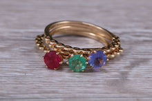 Load image into Gallery viewer, Dainty set of Three Tanzanite, Ruby and Emerald set Rings