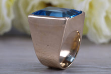 Load image into Gallery viewer, Very Large 45 carats Blue Topaz Ring, Solid and Very Chunky