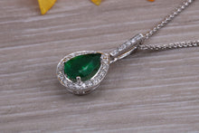 Load image into Gallery viewer, Emerald and Diamond Halo set 18ct White Gold Necklace
