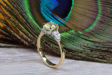 Load image into Gallery viewer, All Natural and Non Treated Yellow Sapphire and Pear Drop cut Diamond Trilogy Ring