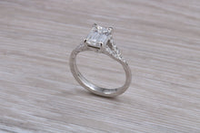 Load image into Gallery viewer, One carat Emerald cut Moissanite Diamond with Natural Diamonds set Ring