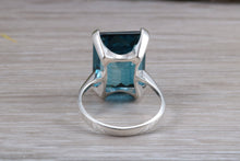 Load image into Gallery viewer, Large 14ct London Blue Topaz set White Gold Ring
