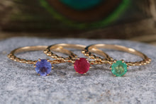 Load image into Gallery viewer, Dainty set of Three Tanzanite, Ruby and Emerald set Rings