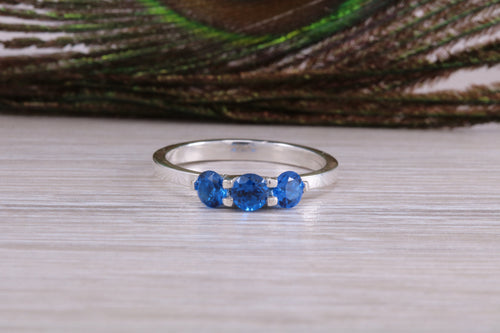 Three Blue Sapphires C Z set Silver Ring