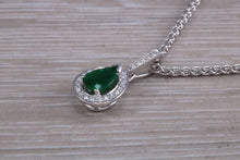 Load image into Gallery viewer, Emerald and Diamond Halo set 18ct White Gold Necklace