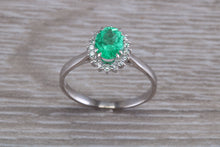 Load image into Gallery viewer, Emerald and Halo set Diamond White Gold Ring