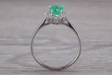 Load image into Gallery viewer, Emerald and Halo set Diamond White Gold Ring