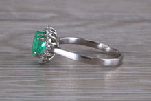 Load image into Gallery viewer, Emerald and Halo set Diamond White Gold Ring