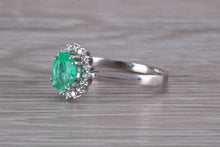 Load image into Gallery viewer, Emerald and Halo set Diamond White Gold Ring