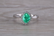 Load image into Gallery viewer, Emerald and Halo set Diamond White Gold Ring