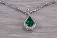 Load image into Gallery viewer, Emerald and Diamond Halo set 18ct White Gold Necklace