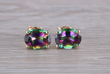 Load image into Gallery viewer, Oval cut Mystic Topaz set Yellow Gold Stud Earrings