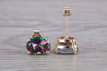 Load image into Gallery viewer, Oval cut Mystic Topaz set Yellow Gold Stud Earrings
