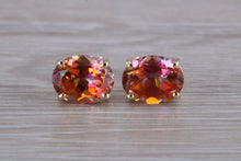 Load image into Gallery viewer, Oval cut Azotic Topaz set Yellow Gold Stud Earrings