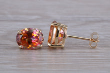 Load image into Gallery viewer, Oval cut Azotic Topaz set Yellow Gold Stud Earrings