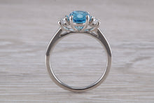 Load image into Gallery viewer, Blue Topaz and Diamond set Platinum Trilogy Ring