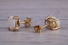 Load image into Gallery viewer, Oval cut Fiery Opal set Yellow Gold Stud Earrings