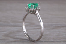Load image into Gallery viewer, Emerald and Halo set Diamond White Gold Ring