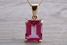 Load image into Gallery viewer, Four carat Beautiful Pink Topaz set Yellow Gold Solitaire Necklace