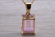 Load image into Gallery viewer, Four carat Beautiful Pink Topaz set Yellow Gold Solitaire Necklace