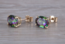 Load image into Gallery viewer, Oval cut Mystic Topaz set Yellow Gold Stud Earrings