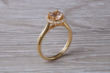 Load image into Gallery viewer, One carat Morganite and Diamond Halo set Ring