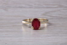 Load image into Gallery viewer, Two carat Oval cut Ruby set Yellow Gold Solitaire