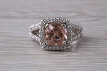 Load image into Gallery viewer, Stunning Morganite and Diamond set Platinum Statement Ring