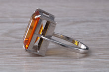 Load image into Gallery viewer, Large Rectangle cut Orange Citrine set White Gold Ring
