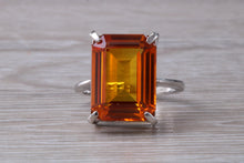 Load image into Gallery viewer, Large Rectangle cut Orange Citrine set White Gold Ring