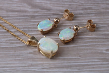 Load image into Gallery viewer, Sparkly Opal Dropper Earrings with Matching Necklace set in Yellow Gold