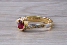 Load image into Gallery viewer, Ruby and Diamond Crossover Two Tone Gold Ring