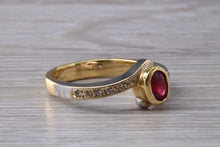 Load image into Gallery viewer, Ruby and Diamond Crossover Two Tone Gold Ring