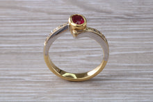 Load image into Gallery viewer, Ruby and Diamond Crossover Two Tone Gold Ring