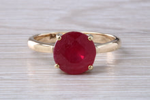 Load image into Gallery viewer, 3 carat Round cut Ruby set Yellow Gold Solitaire