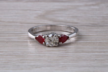 Load image into Gallery viewer, Round Diamond and Teardrop cut Ruby Trilogy Ring