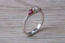 Load image into Gallery viewer, Round Diamond and Teardrop cut Ruby Trilogy Ring