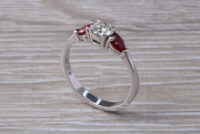 Load image into Gallery viewer, Round Diamond and Teardrop cut Ruby Trilogy Ring