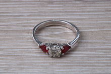 Load image into Gallery viewer, Round Diamond and Teardrop cut Ruby Trilogy Ring