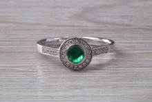 Load image into Gallery viewer, Emerald and Diamond Halo set White Gold Ring