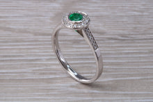 Load image into Gallery viewer, Emerald and Diamond Halo set White Gold Ring