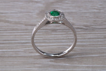 Load image into Gallery viewer, Emerald and Diamond Halo set White Gold Ring