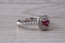 Load image into Gallery viewer, Cushion cut Burmese Ruby and Diamond Double Halo set Ring
