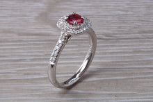 Load image into Gallery viewer, Cushion cut Burmese Ruby and Diamond Double Halo set Ring