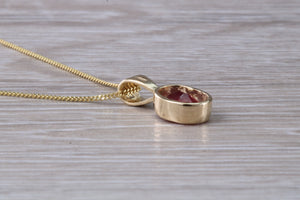 Oval cut Ruby set Yellow Gold Solitaire Necklace