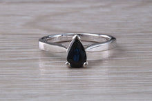 Load image into Gallery viewer, Pear Drop cut Blue Sapphire Platinum Solitaire