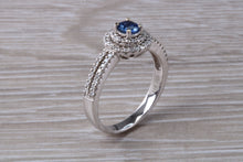 Load image into Gallery viewer, Blue Sapphire and Double Halo set Diamond Ring